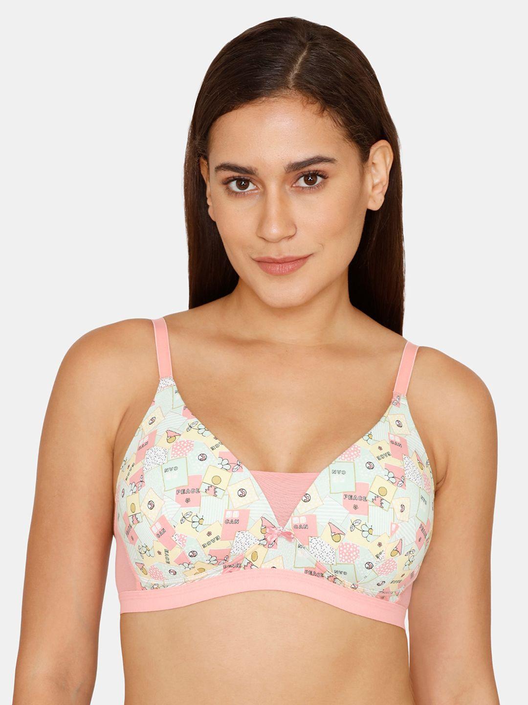 zivame women pink & green graphic lightly padded & non-wired seamless bra-zi11bpfashapink