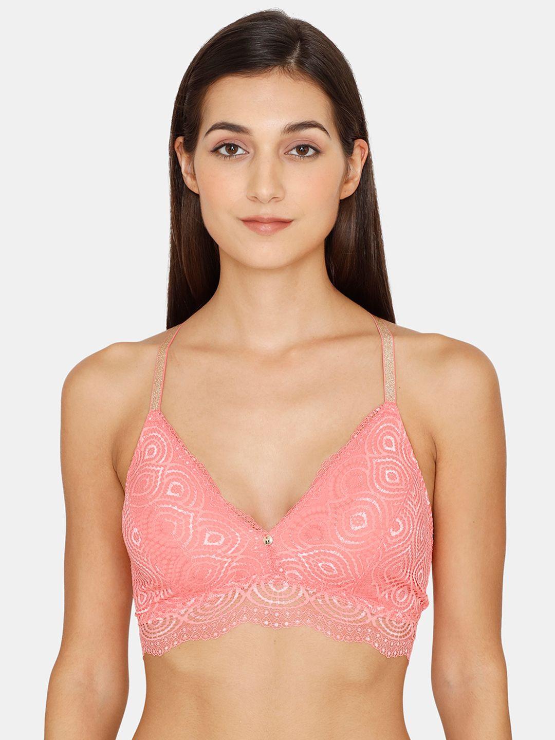 zivame pink floral non padded bralette bra