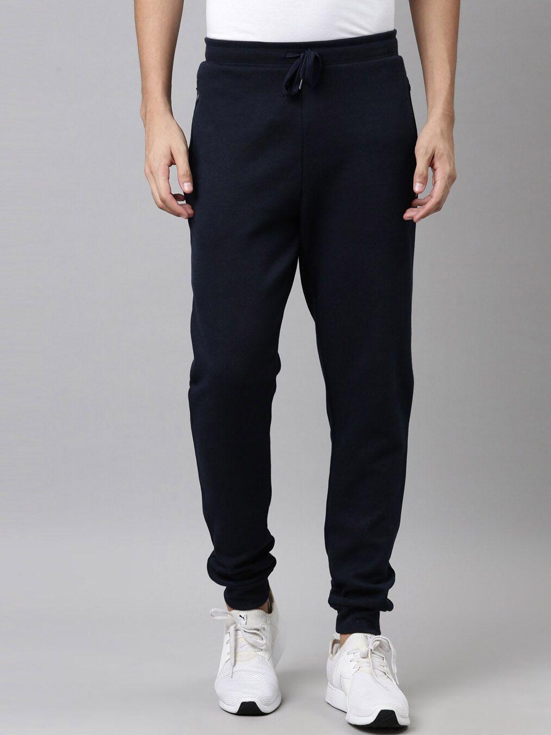 dixcy scott men navy blue solid cotton regular fit sports joggers