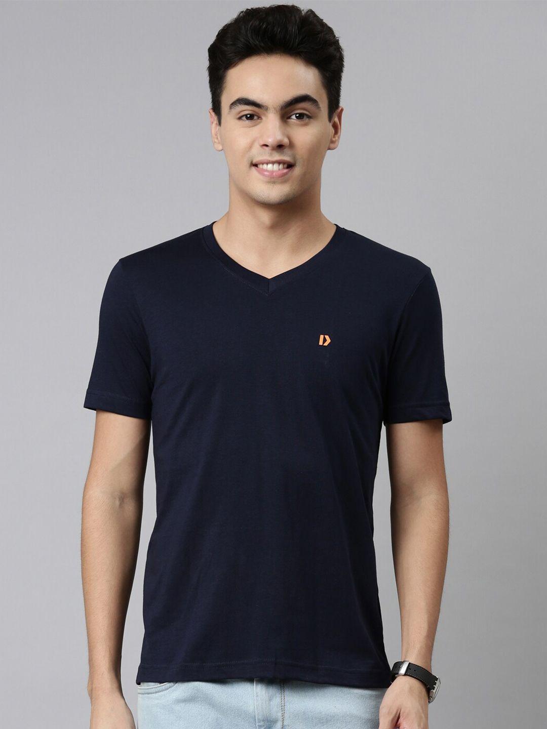 dixcy scott men navy blue v-neck raw edge t-shirt