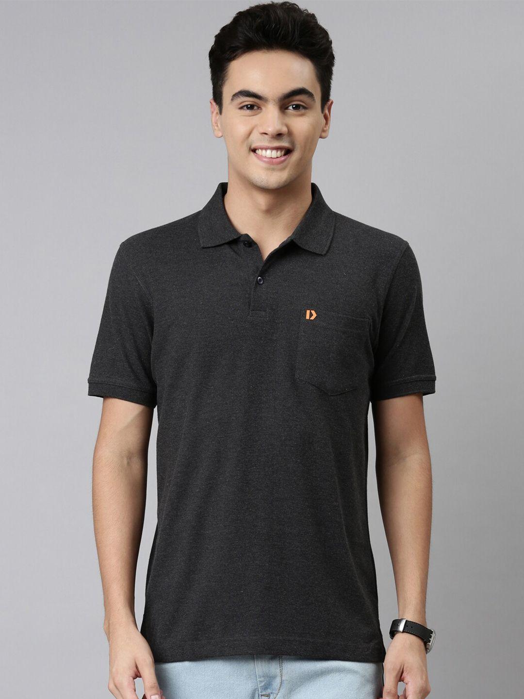 dixcy scott men charcoal melange cotton polo collar t-shirt