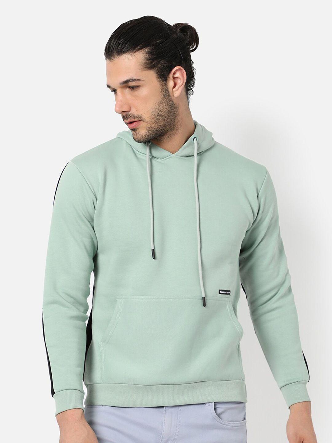 campus sutra men sea green hooded cotton sweatshirt