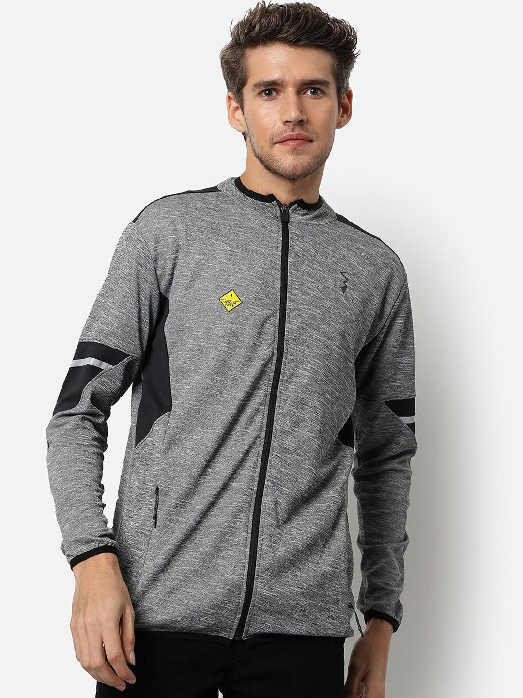 campus sutra men grey black windcheater outdoor sporty jacket