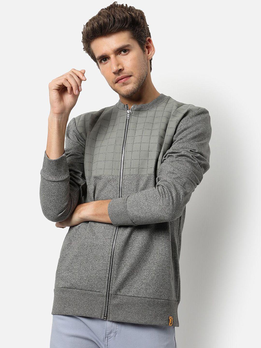 campus sutra men grey textured tailored jacket