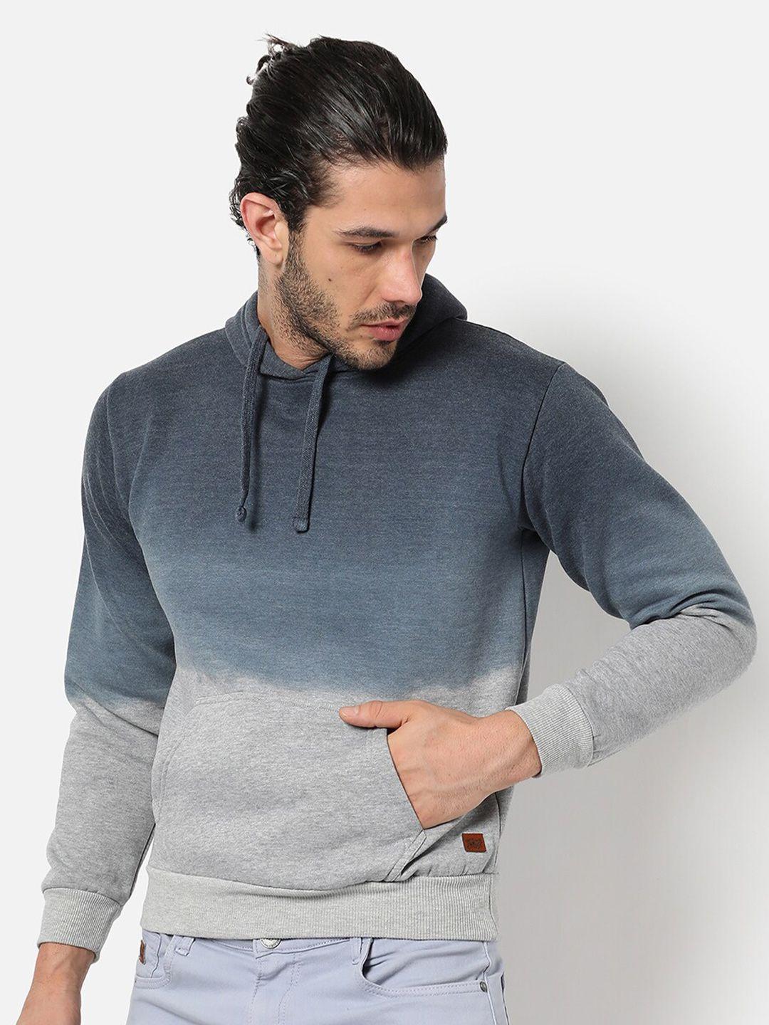 campus sutra men blue & grey ombre hooded sweatshirt