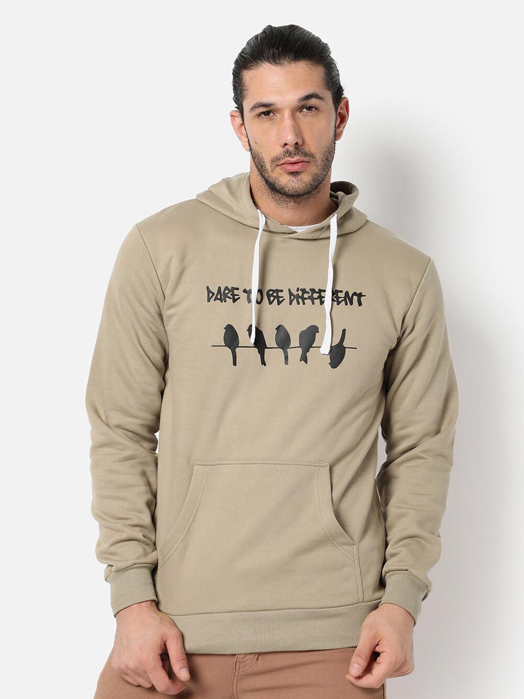 campus sutra men olive green printed hooded sweatshirt