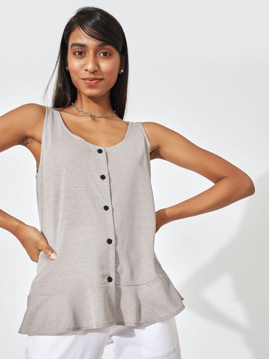 the label life woman grey ruffle hem cami