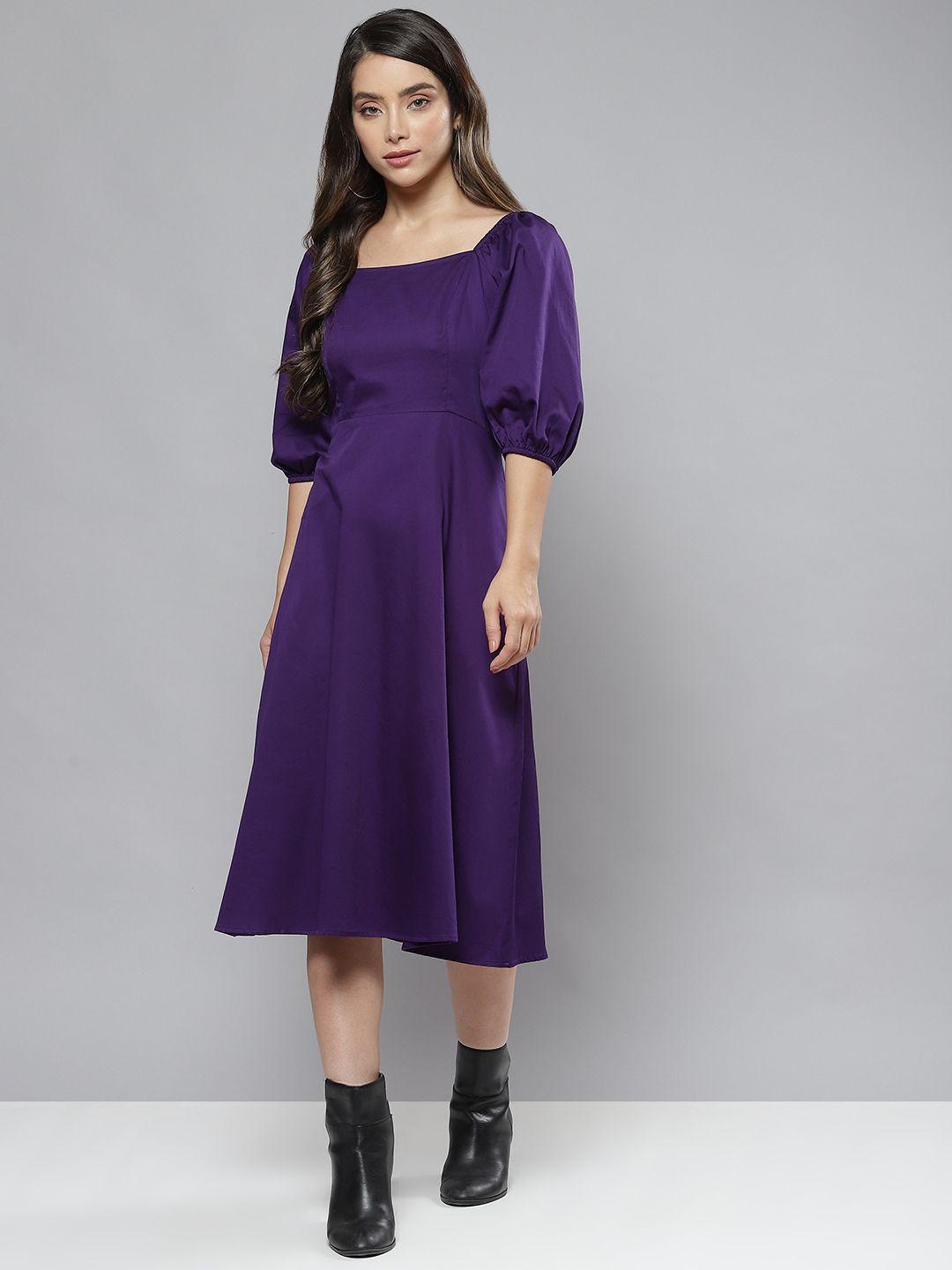 femella purple a-line cotton midi dress