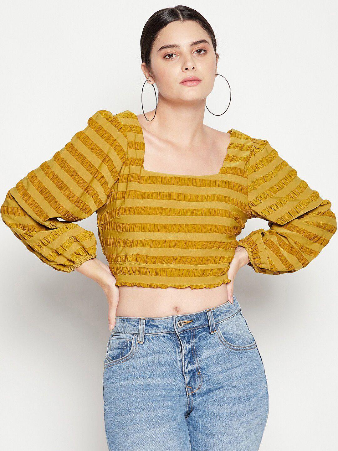 madame mustard yellow striped crop top