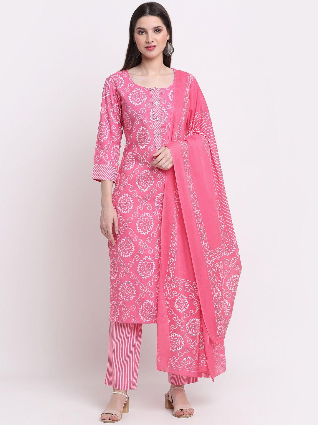 kalini women peach-coloured ethnic motifs printed kurta with trousers & with dupatta