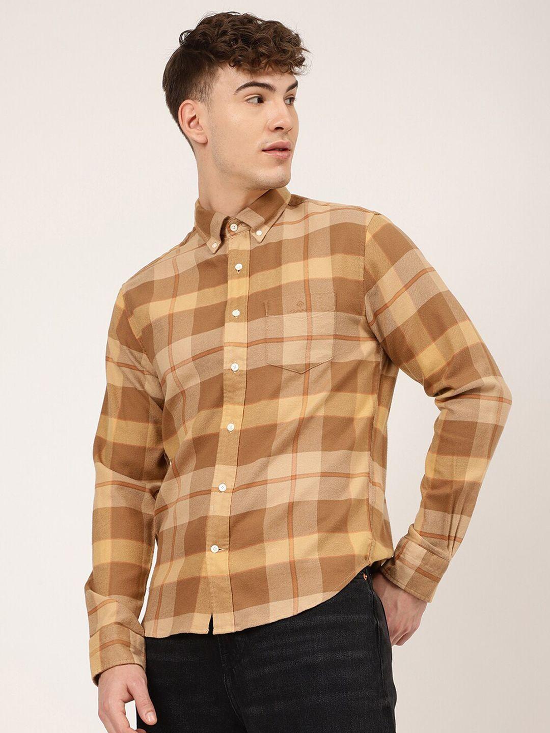 gant men brown classic buffalo checks checked casual shirt