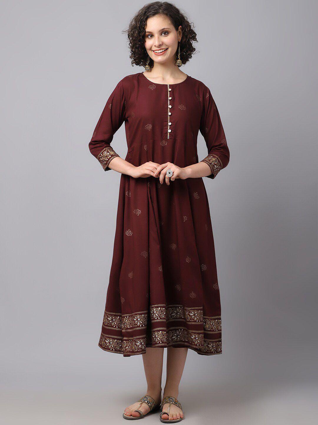 tulsattva maroon ethnic motifs ethnic a-line midi dress