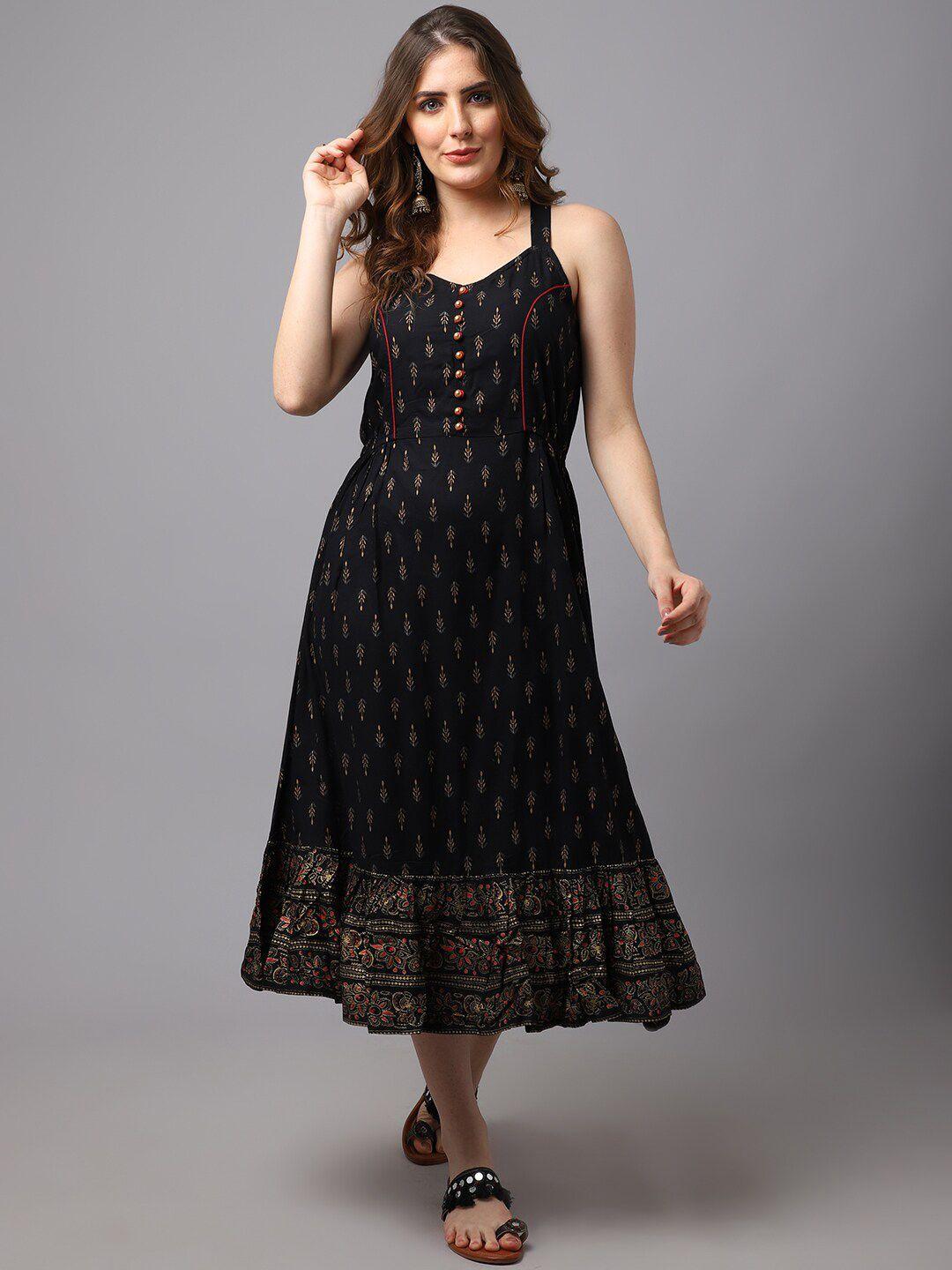 tulsattva black ethnic motifs midi dress