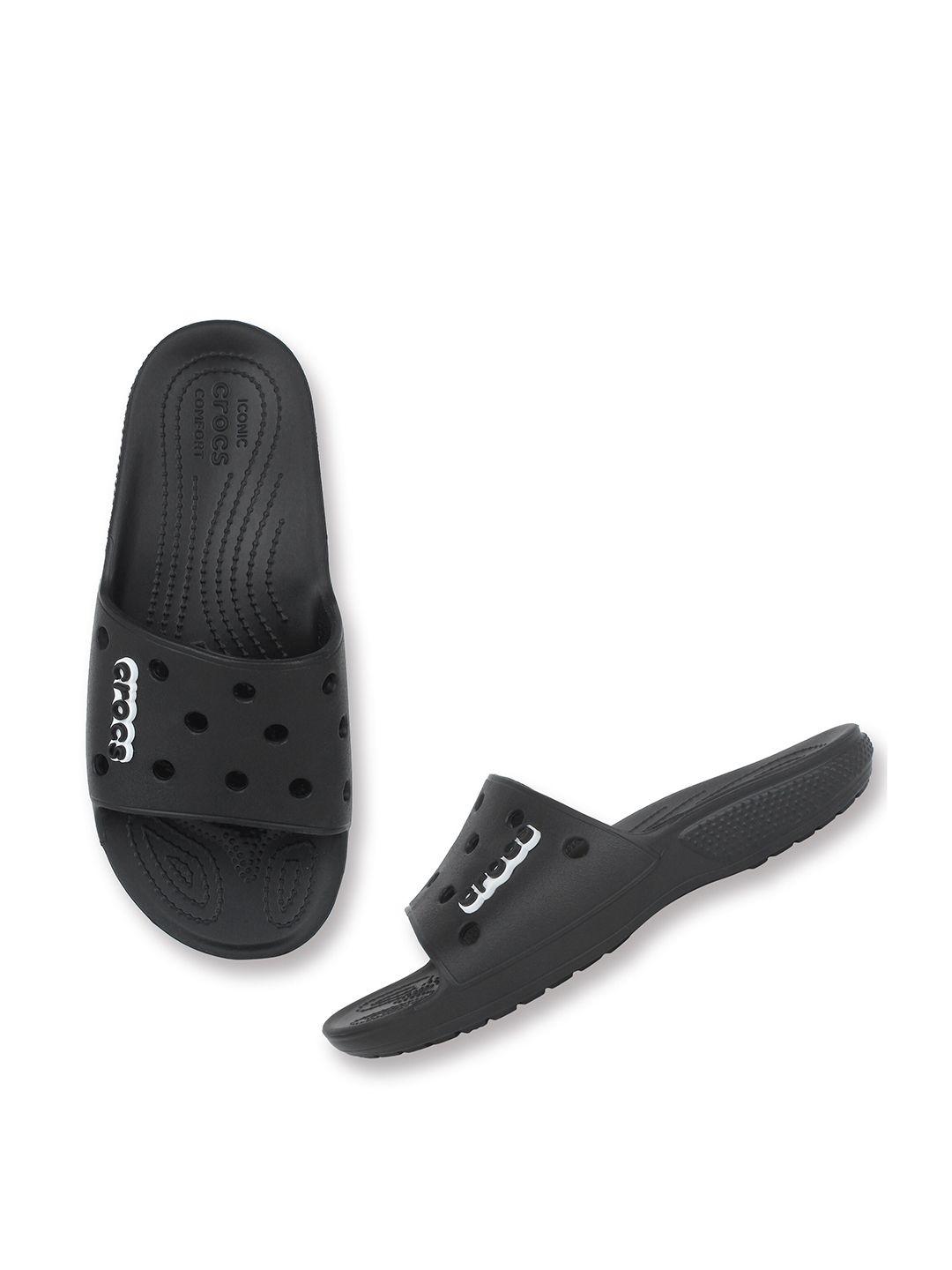 crocs unisex black & white croslite sliders