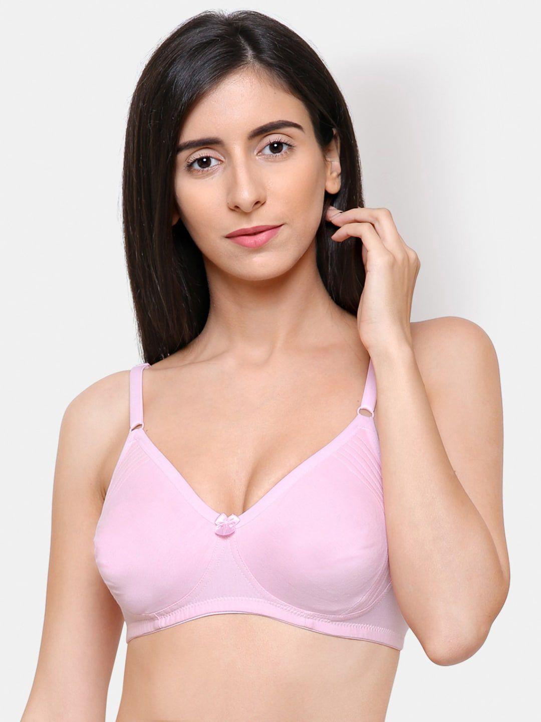 college girl pink solid non padded cotton bra