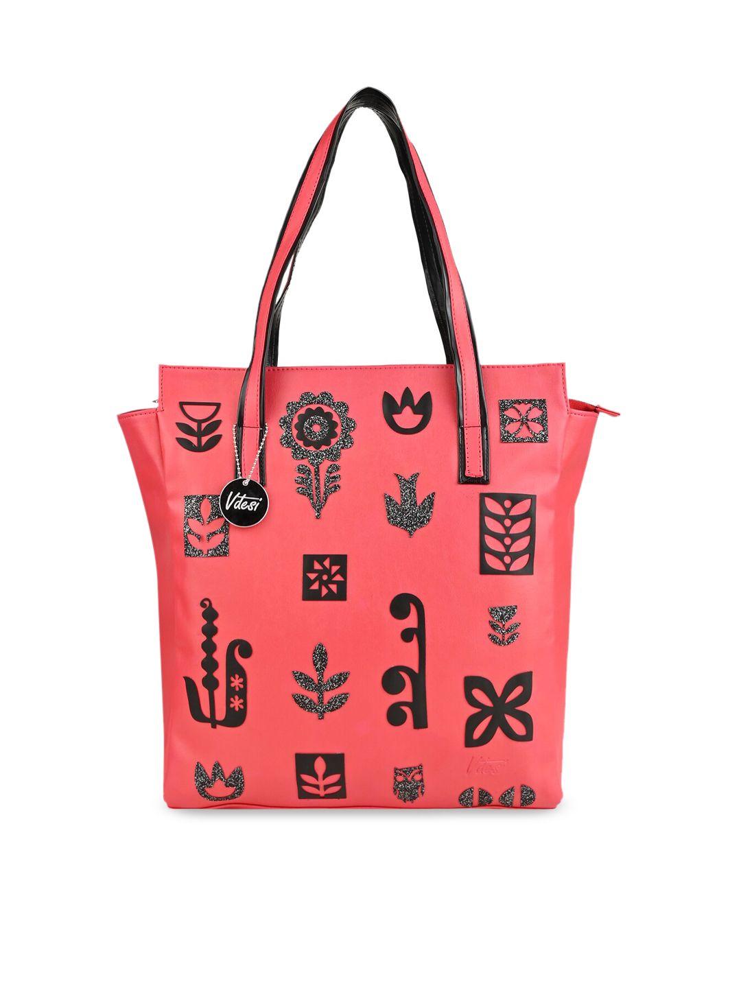 vdesi pink printed pu swagger tote bag