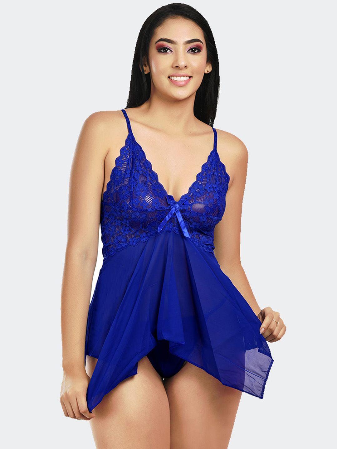 fleurt women blue baby doll shoulder straps night wear