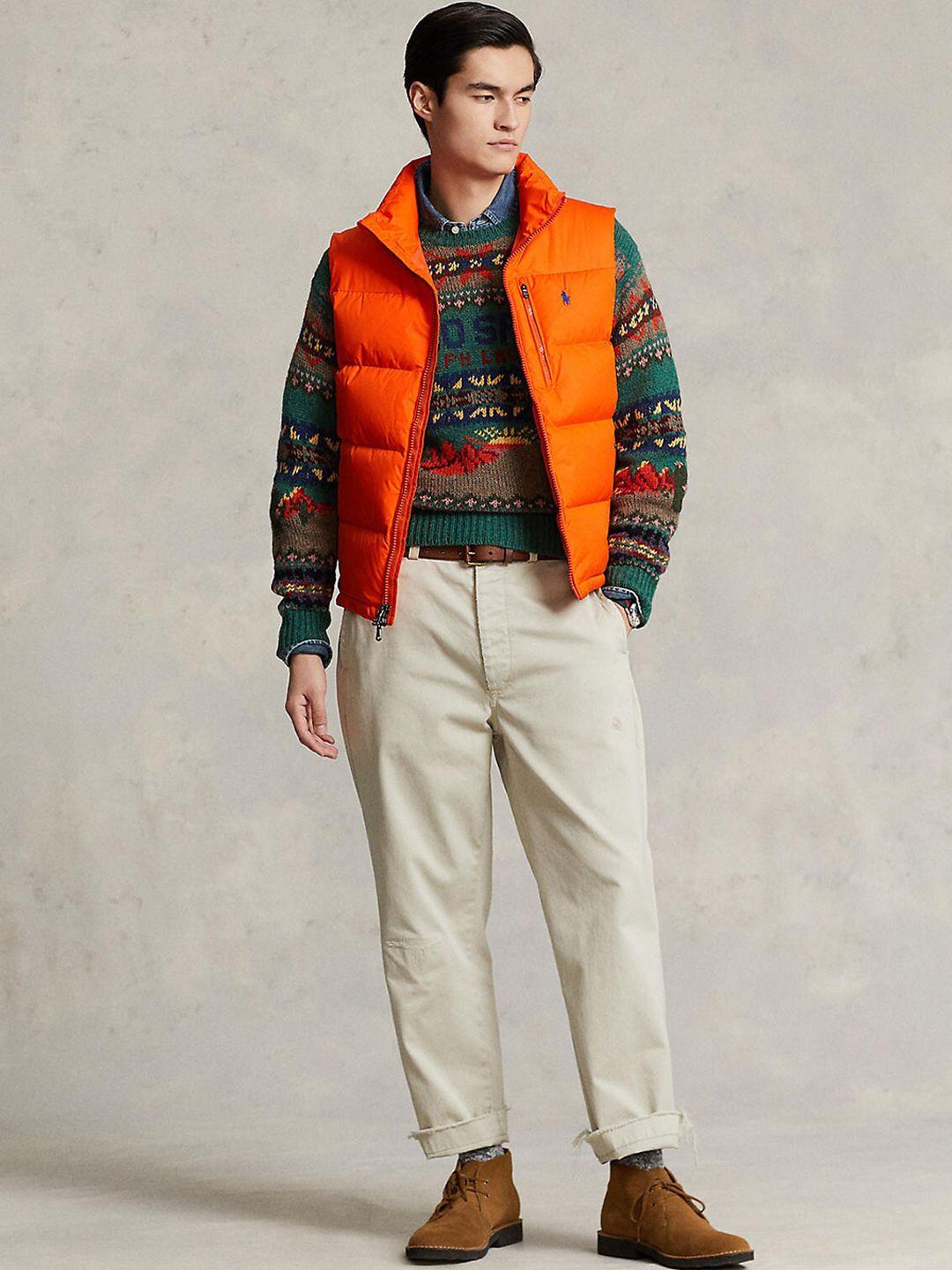 polo ralph lauren men orange solid puffer jacket