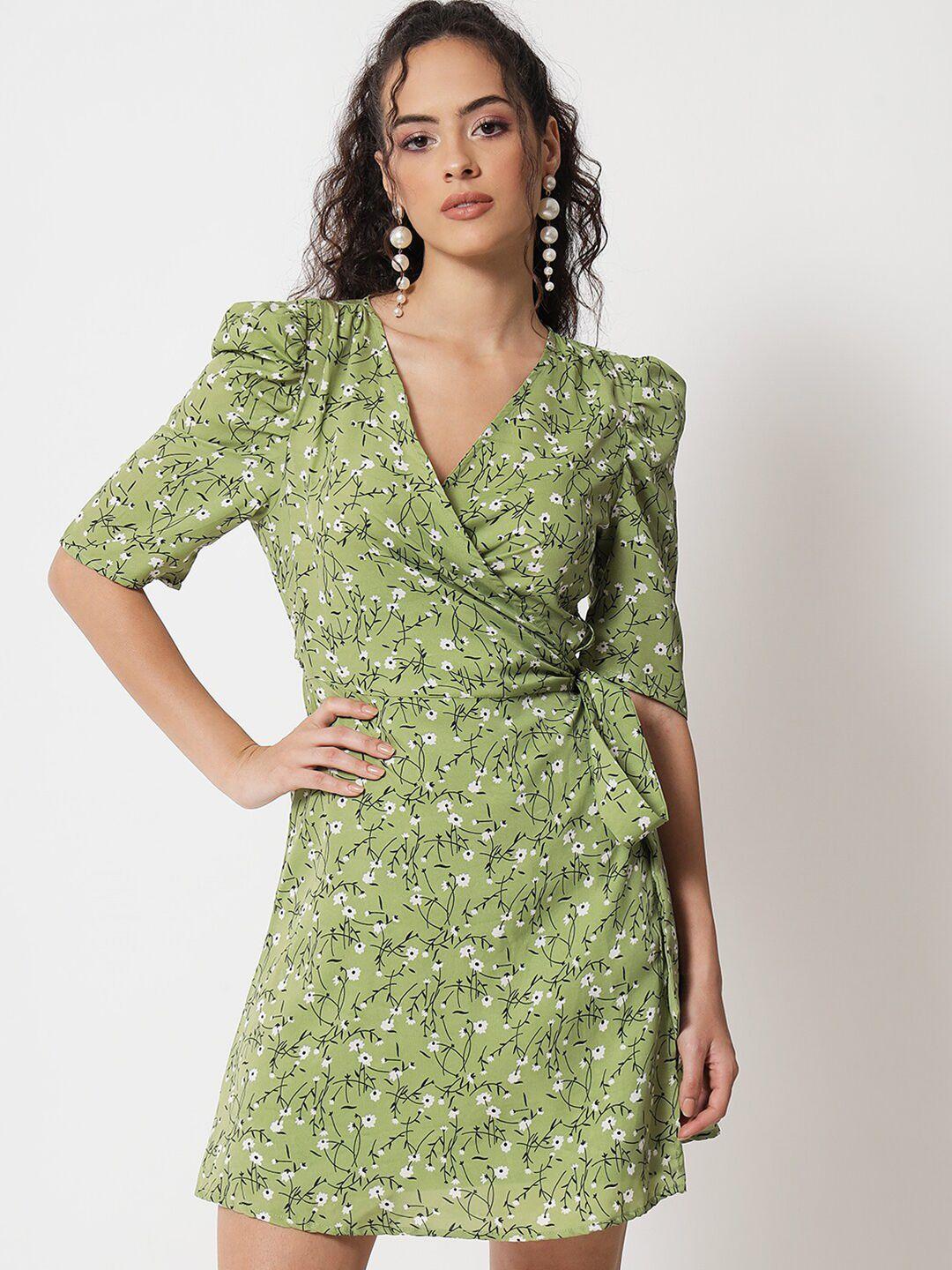 trend arrest women green floral crepe dress