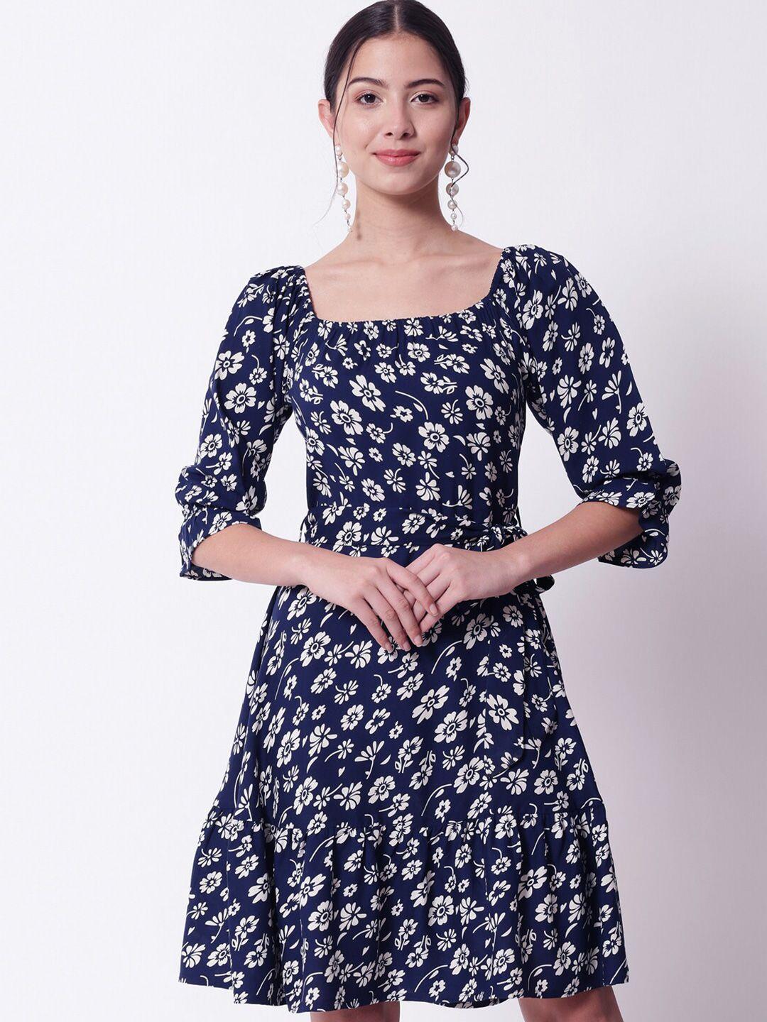 shopping queen women blue floral elastic dress