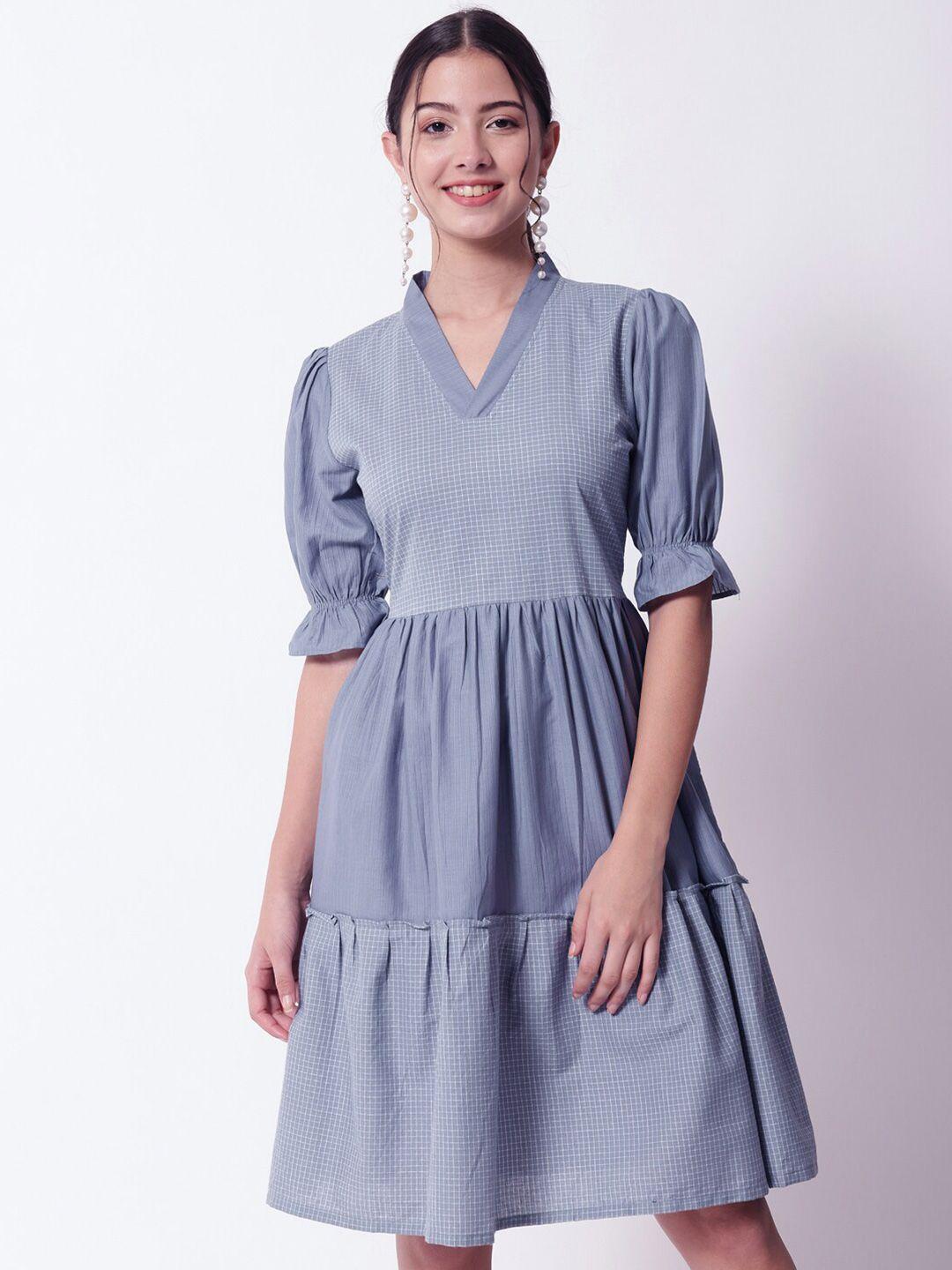 shopping queen women blue solid cotton dress