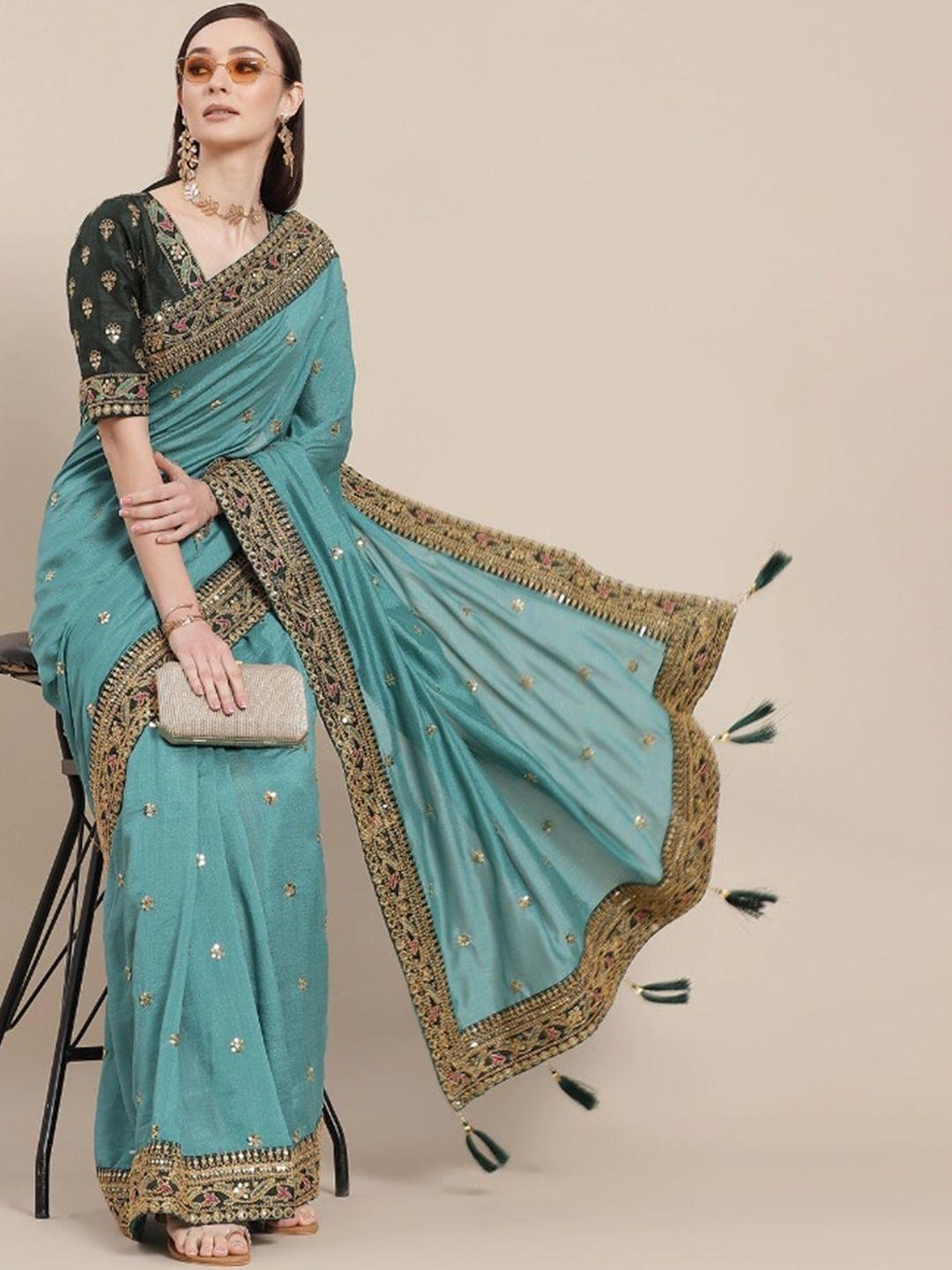 fashionuma blue embellished sequinned georgette saree