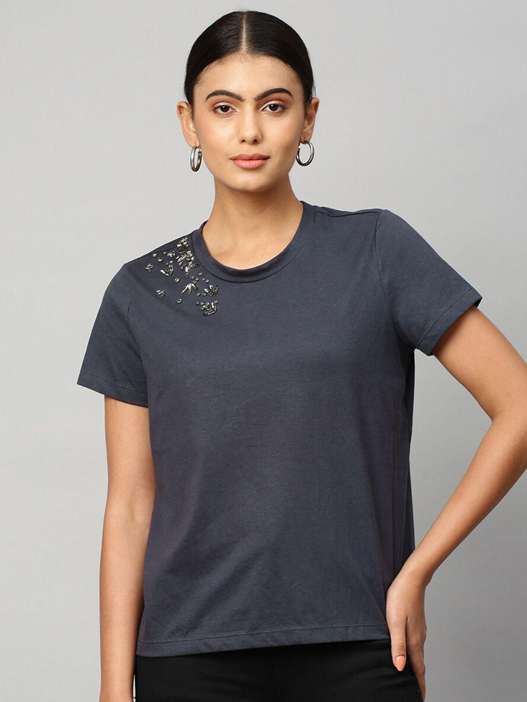 chemistry charcoal grey embellished top