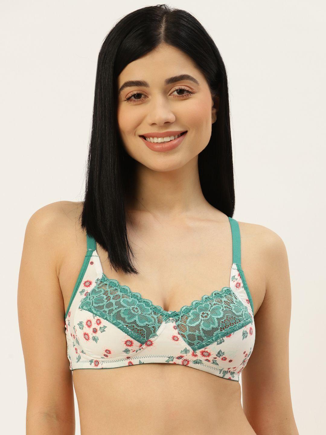 leading lady white & sea green floral bra