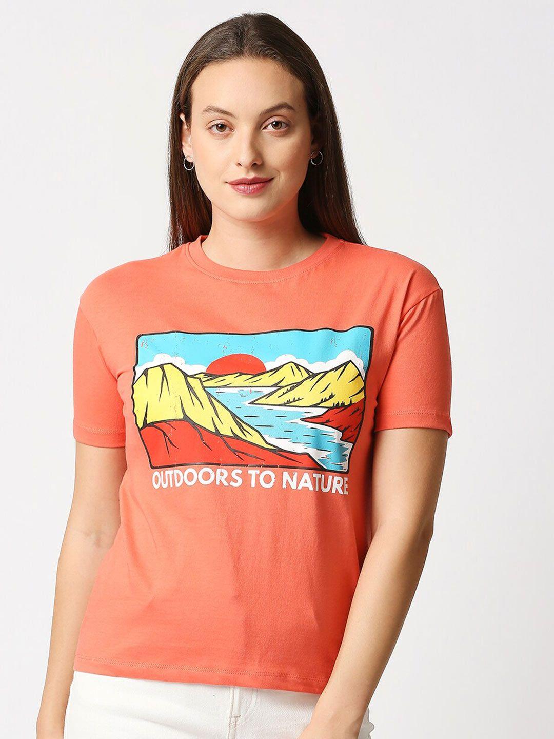 blamblack women orange graphic printed t-shirt