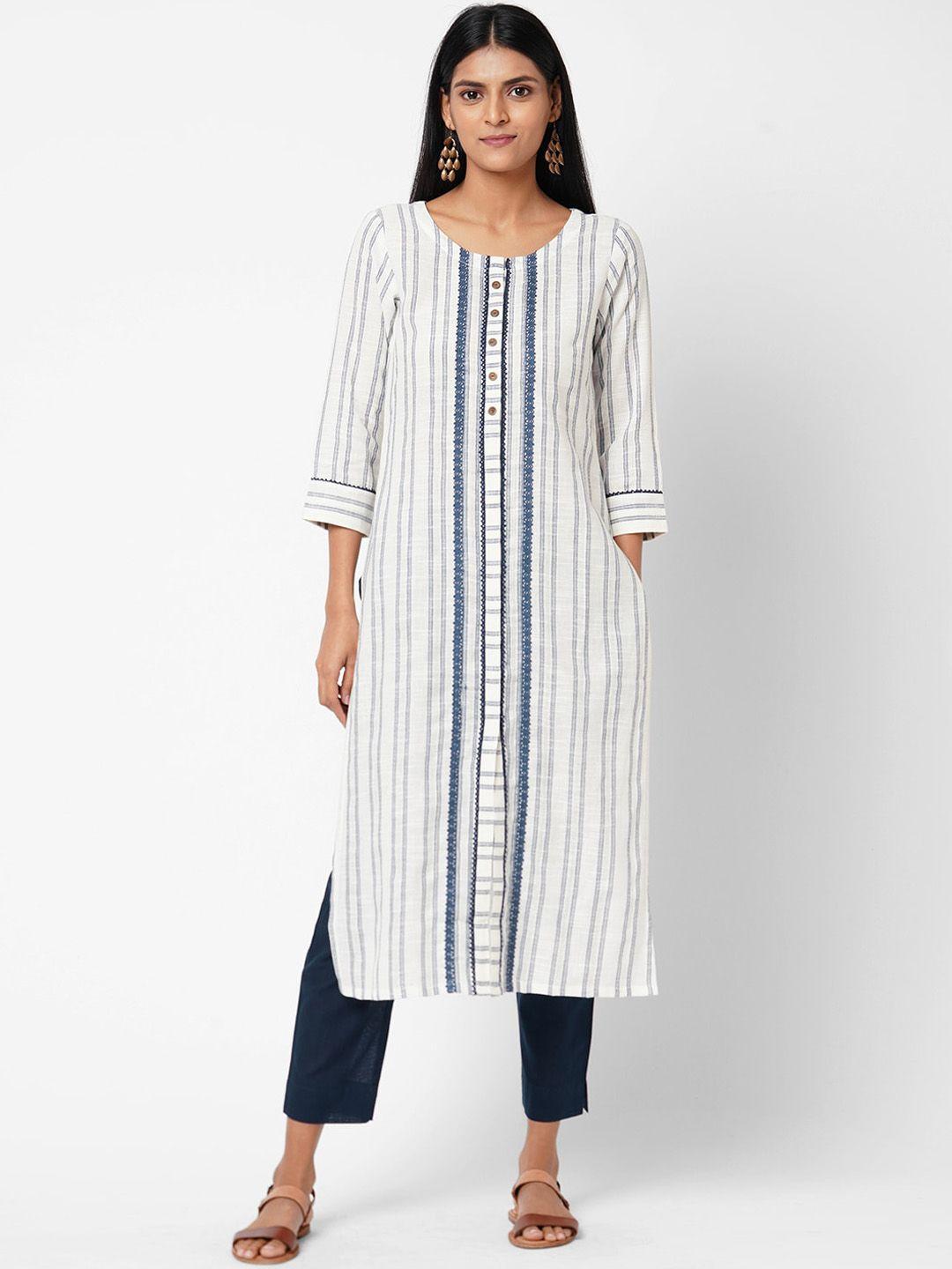 kami kubi women white striped kurta