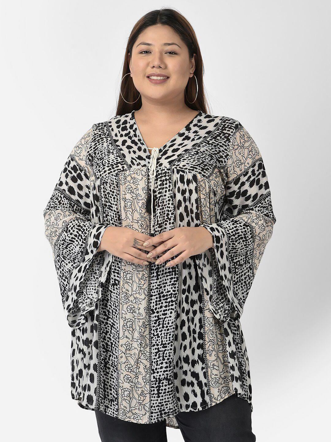 veldress women plus size black animal print kaftan longline top