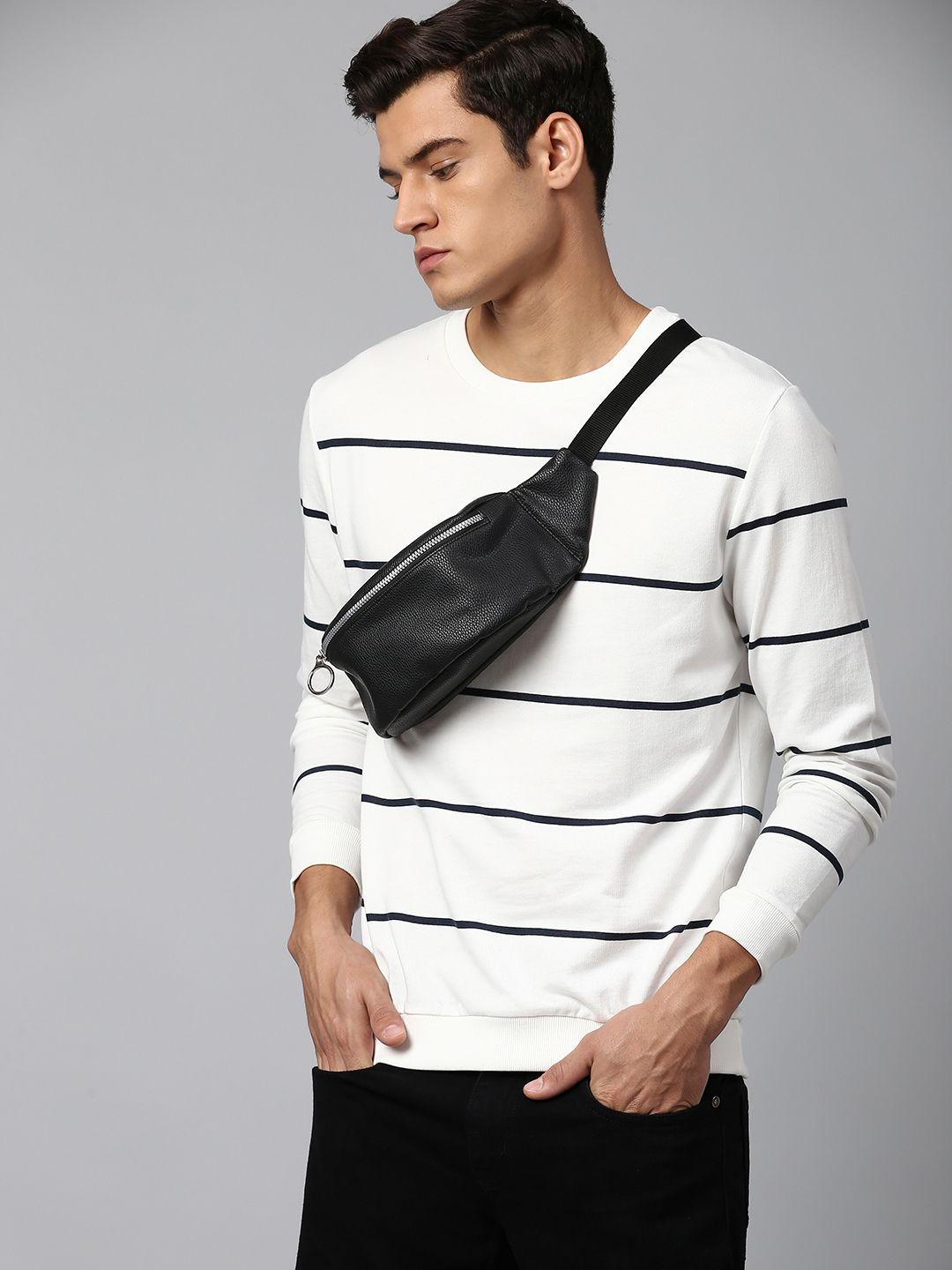 dennis lingo men white and black striped sweatshirt