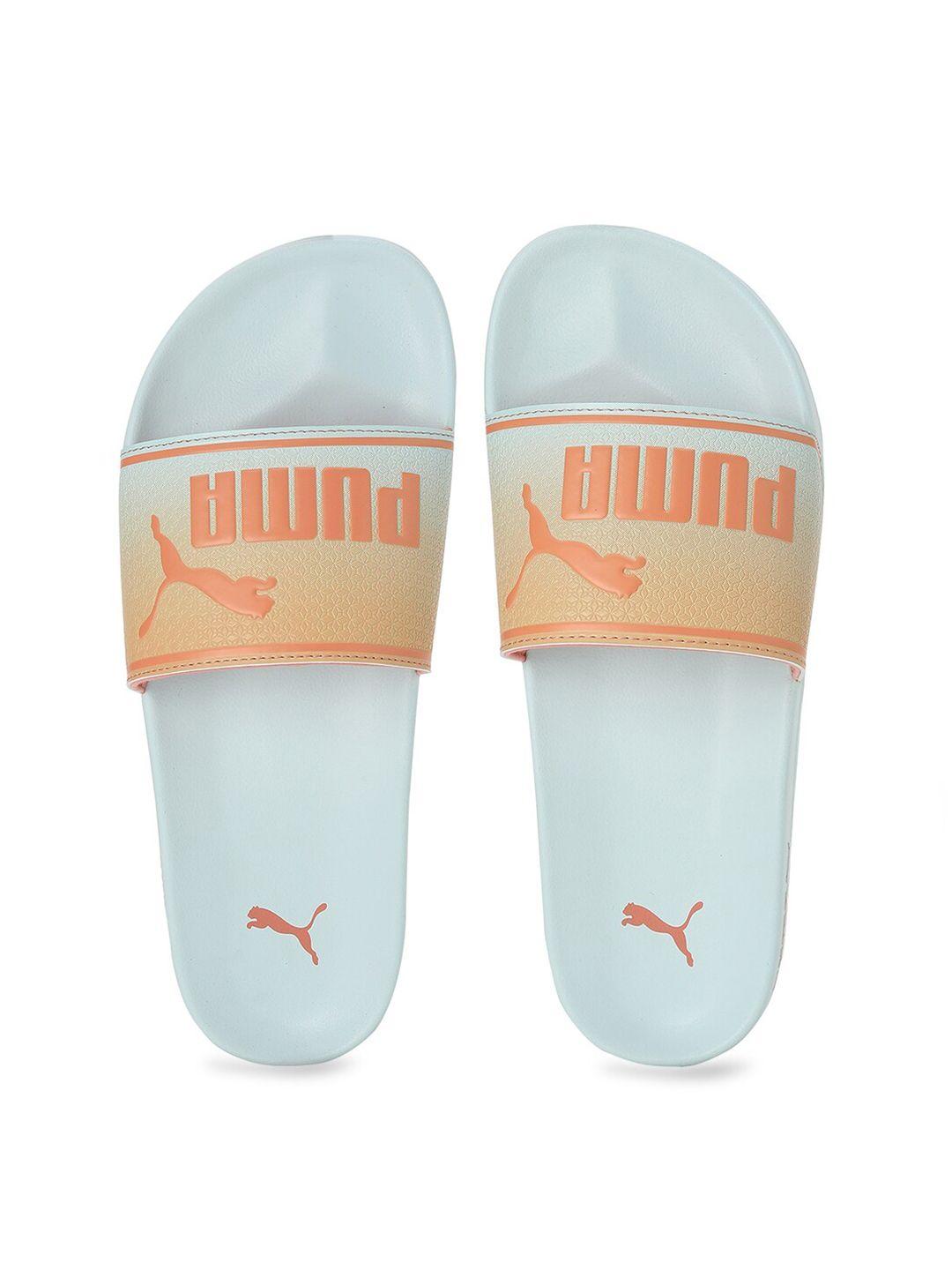 puma unisex blue & peach-coloured printed sliders