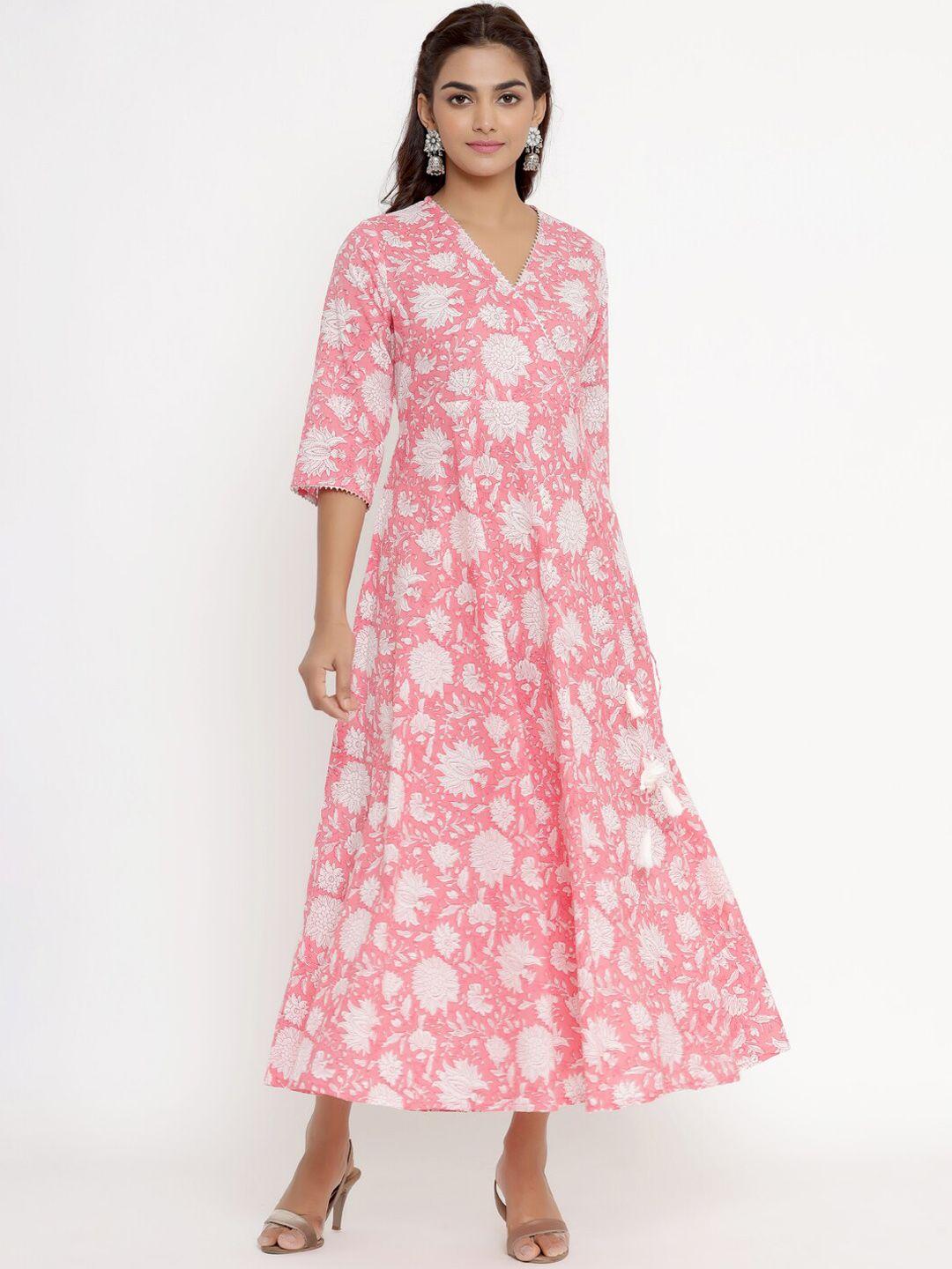 miravan women pink floral printed anarkali kurta