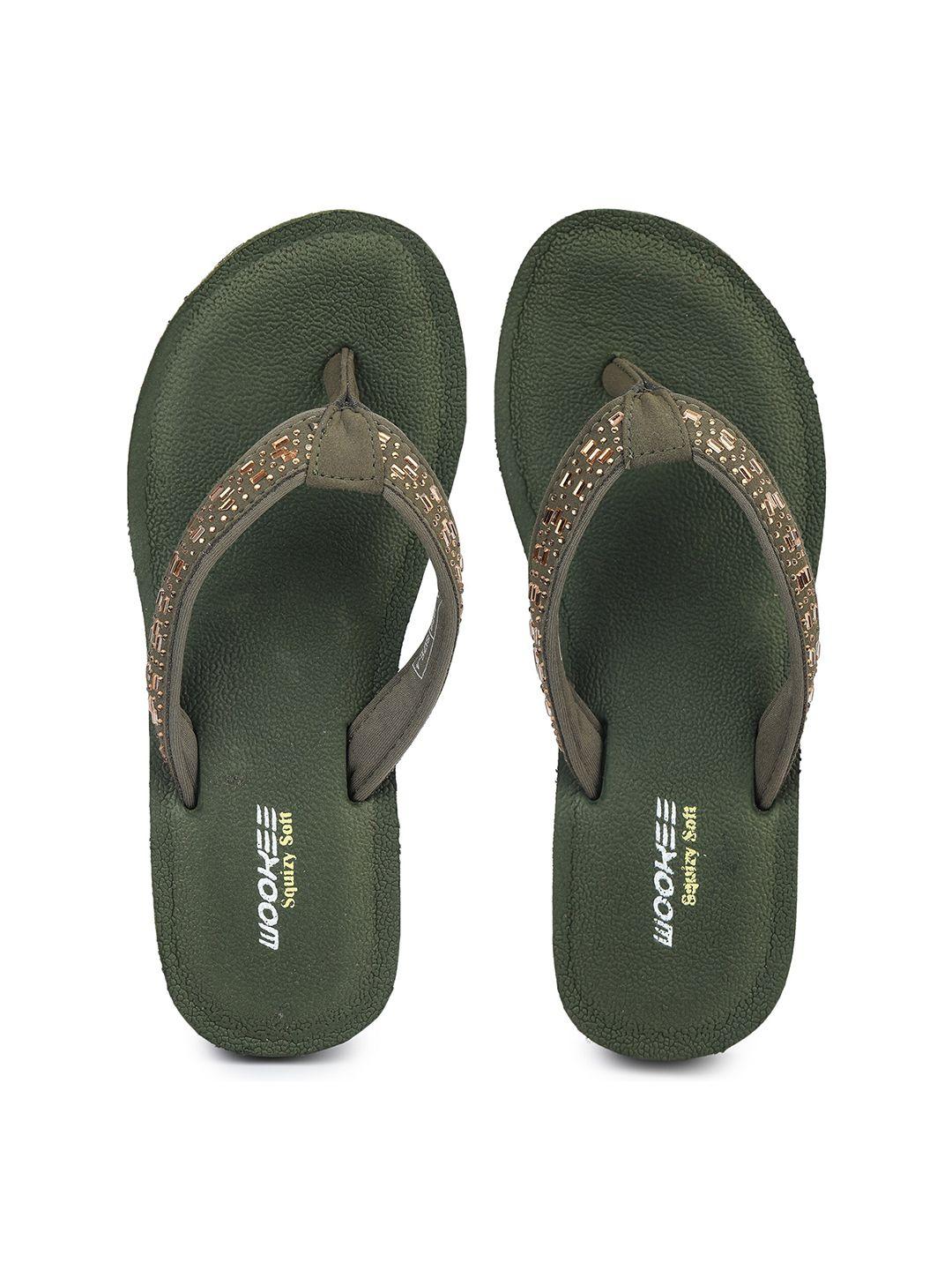 abros men olive green rubber thong flip-flops