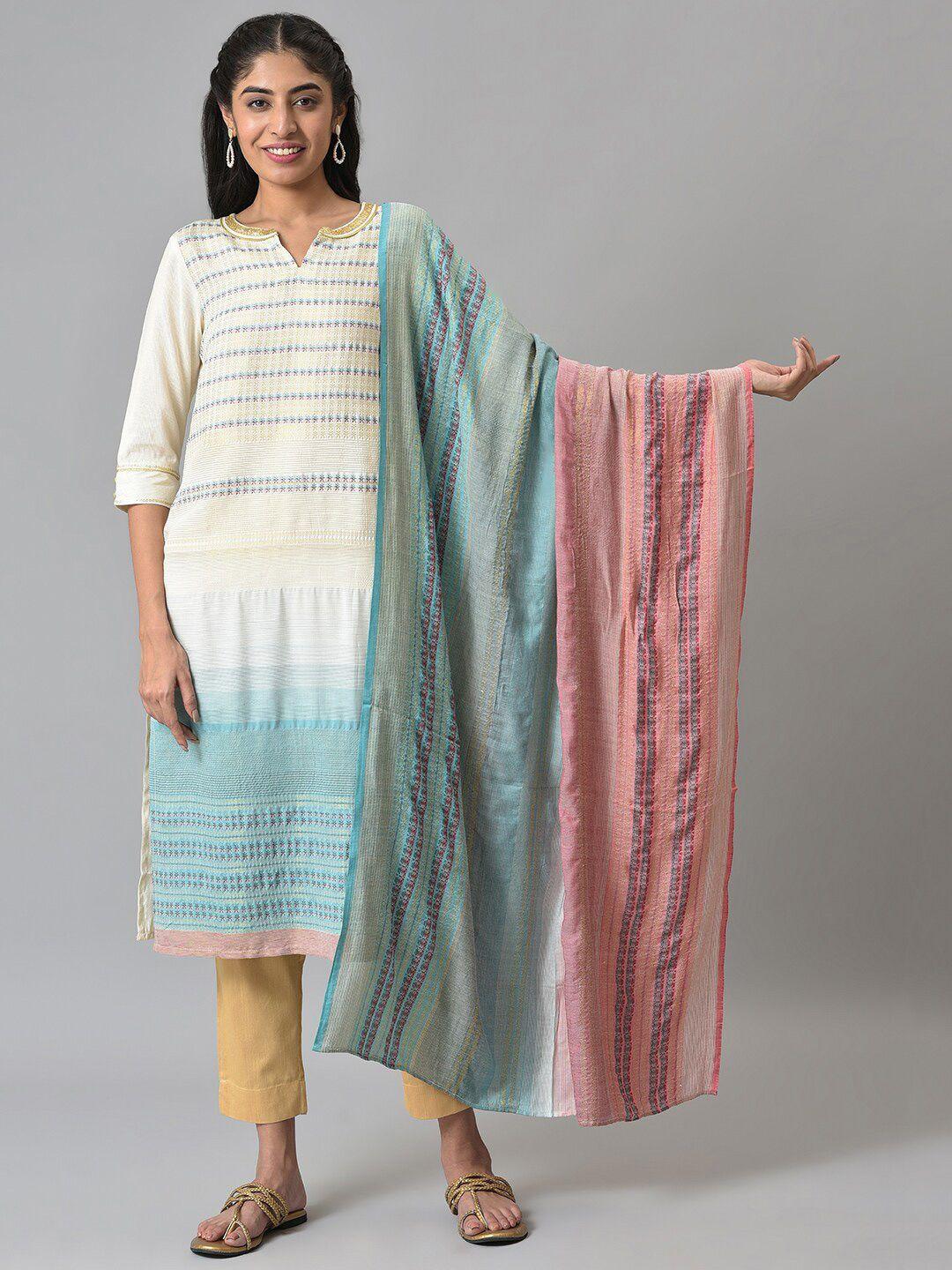 aurelia blue & pink printed viscose rayon dupatta