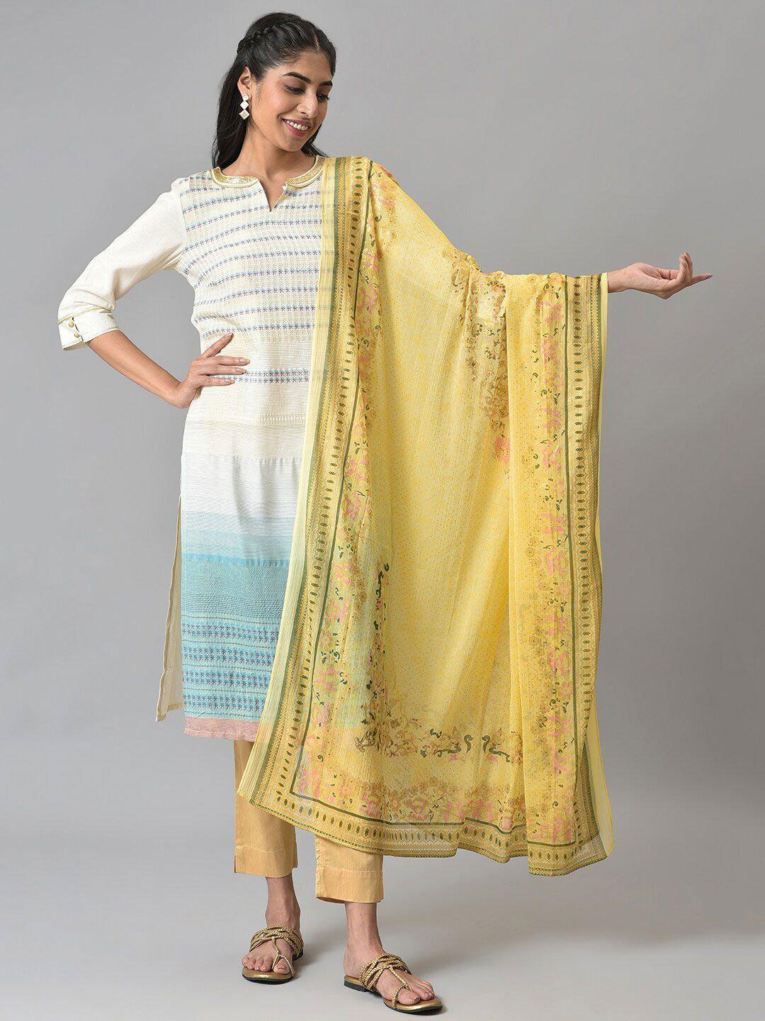 aurelia yellow & green printed dupatta