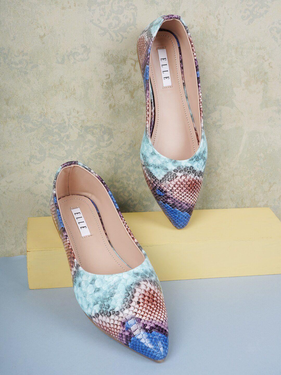 elle women blue printed ballerinas flats