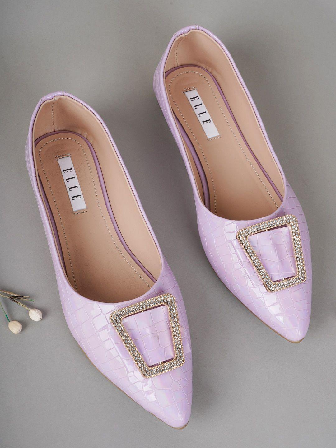 elle women lavender textured party ballerinas flats