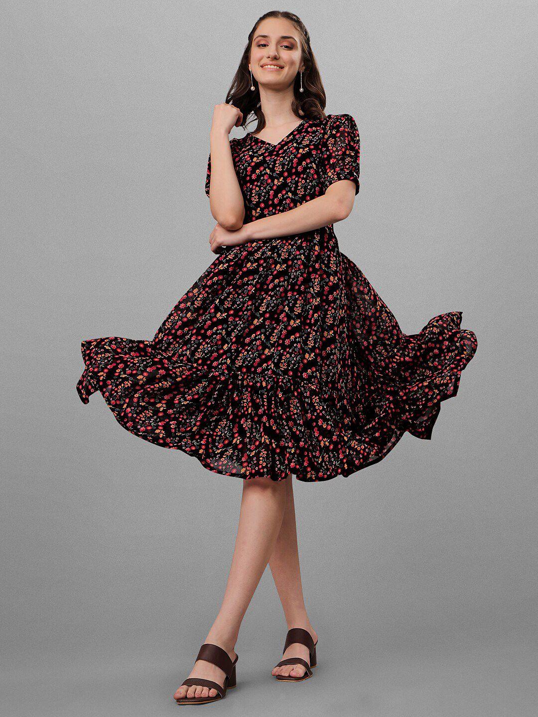 gufrina women black & red floral fit and flare dress