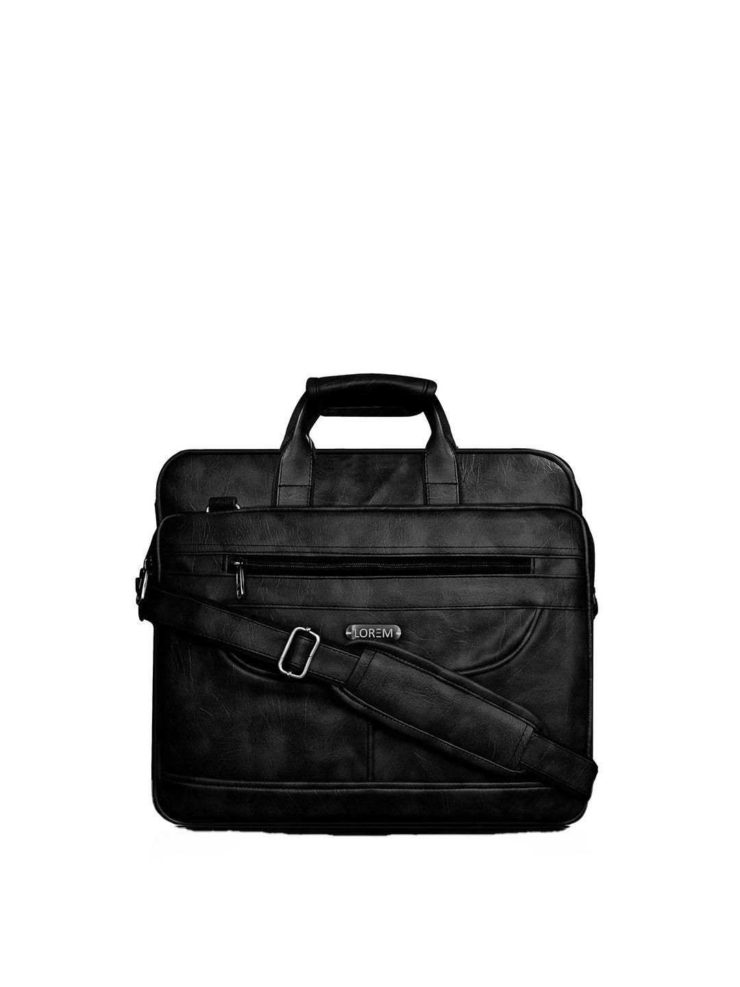 lorem men black textured messenger bag