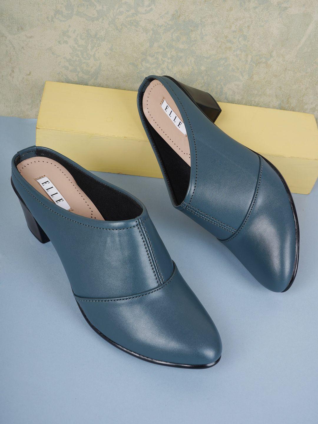 elle women green solid block mules