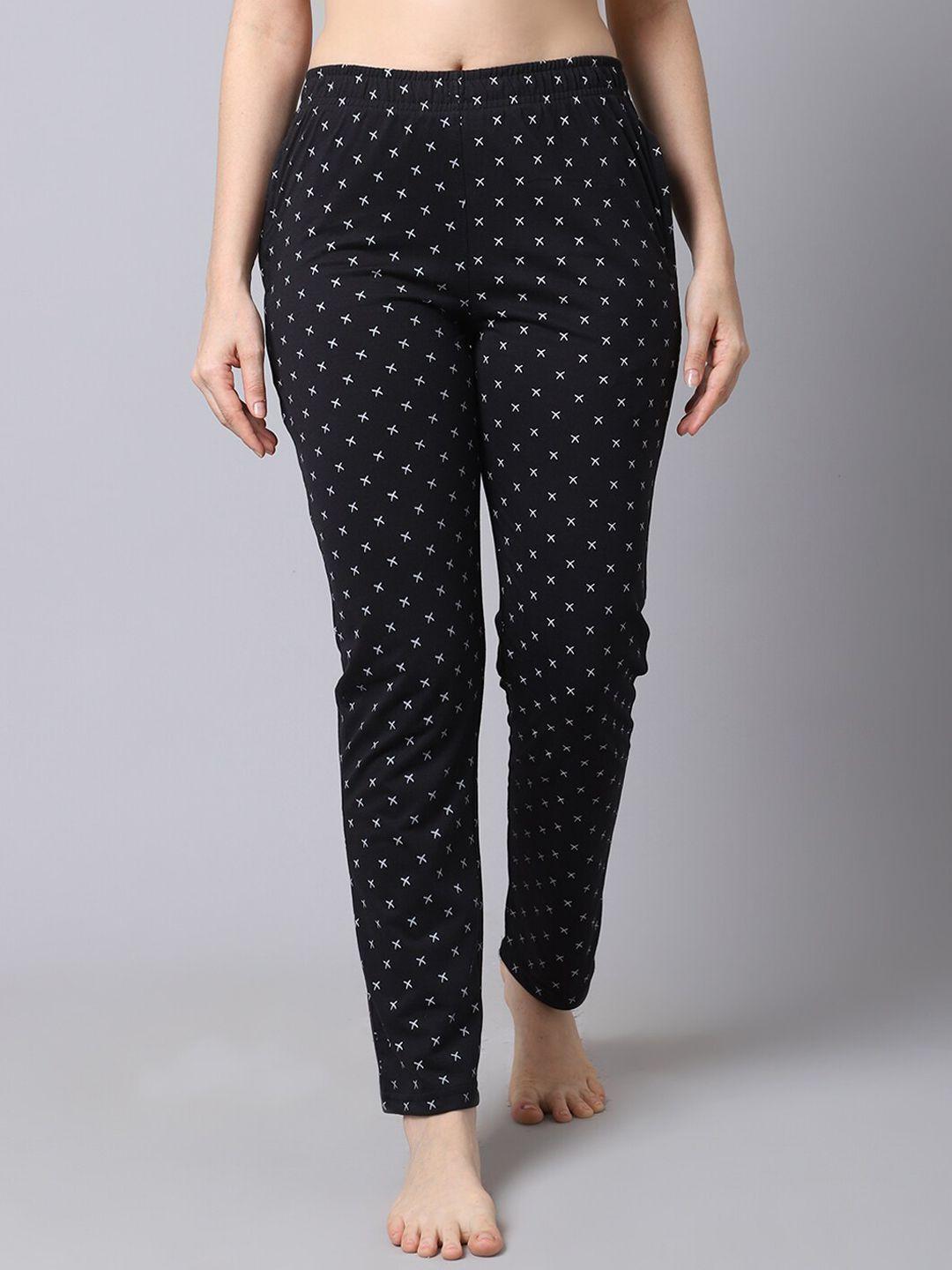 shararat women black & white printed lounge pants