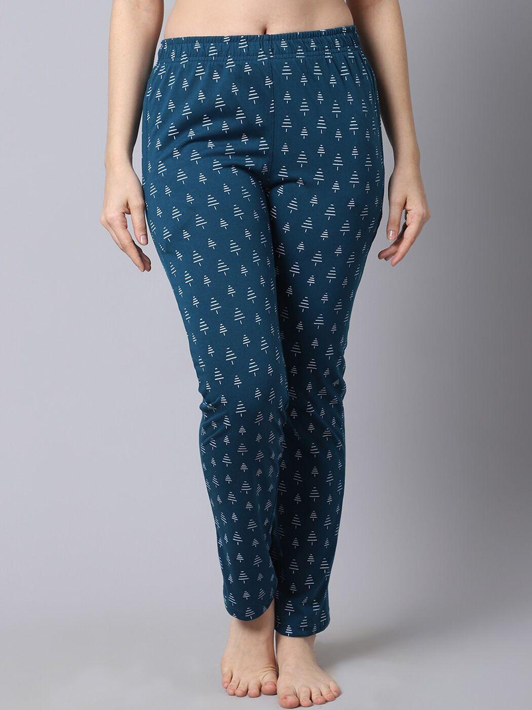 shararat women blue & white printed lounge pant