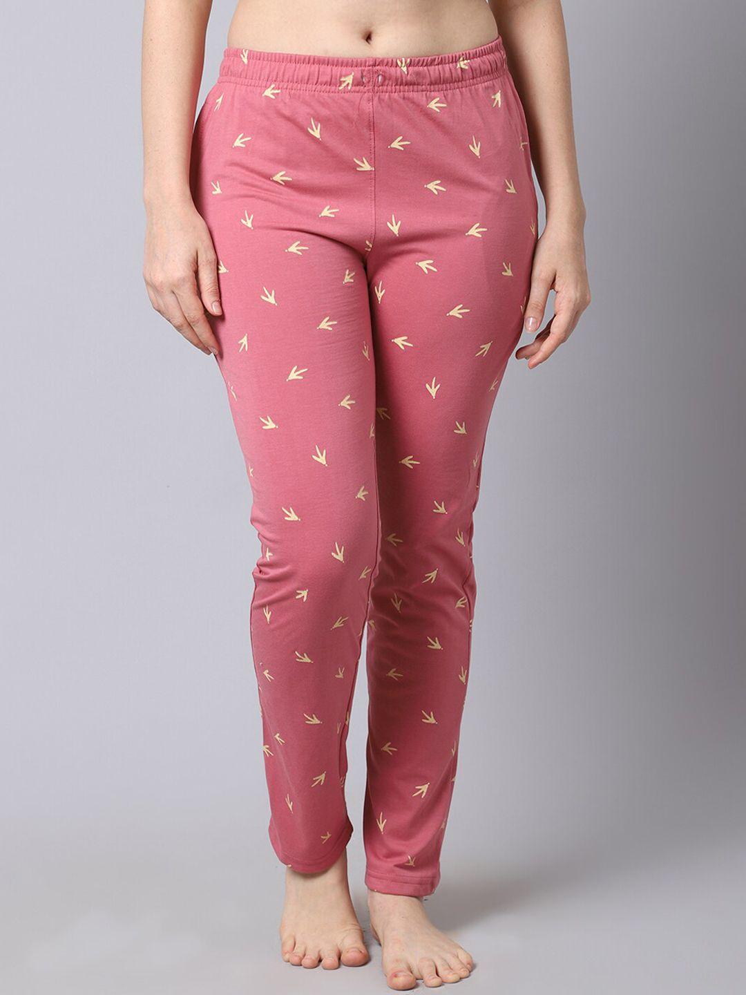 shararat women pink & yellow printed cotton lounge pants