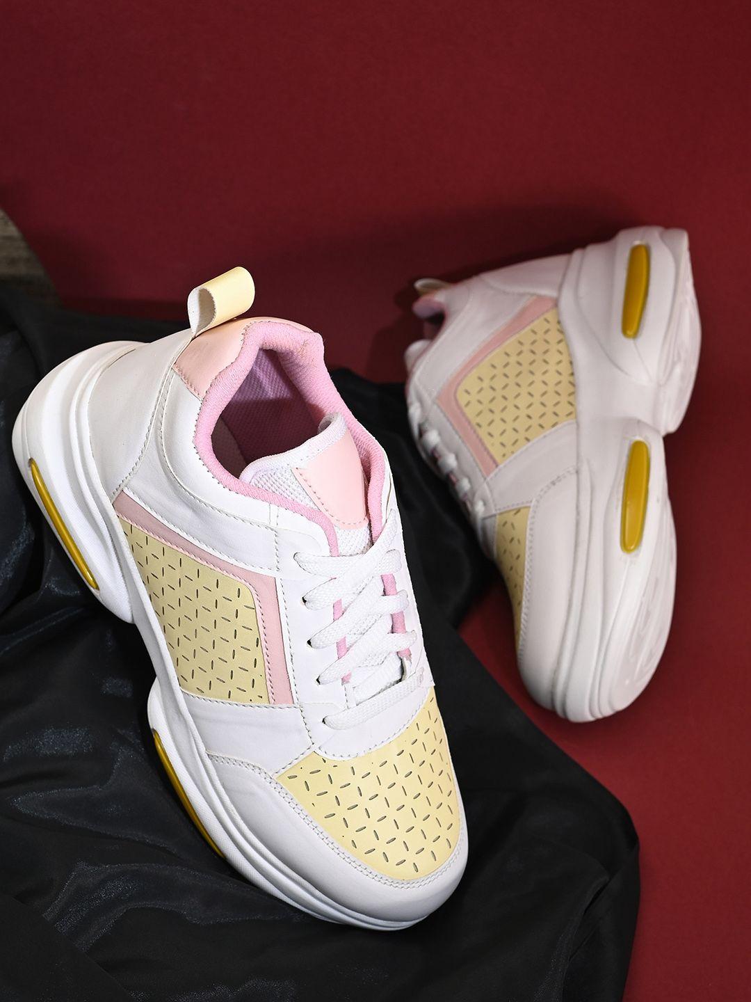 el paso women yellow colourblocked sneakers