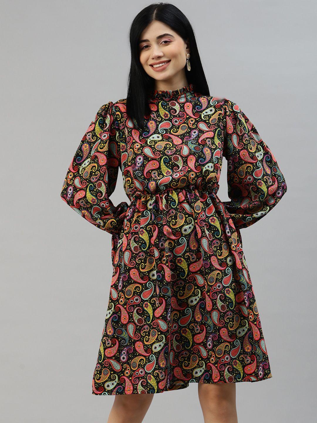 pluss black & pink ethnic motifs a-line dress