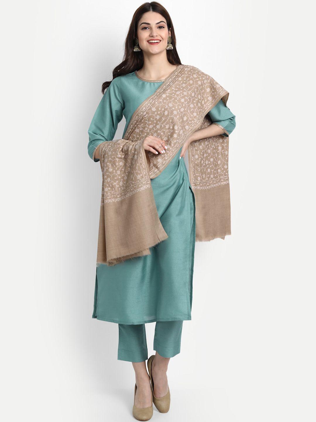 zamour brown embroidered woolen shawl