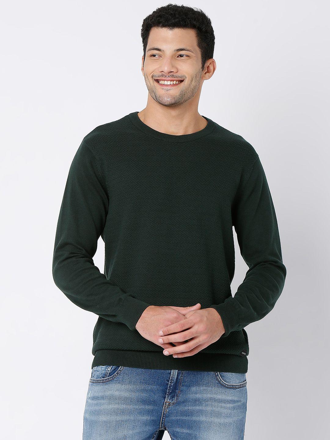 spykar pure cotton round neck cable knit pullover sweater