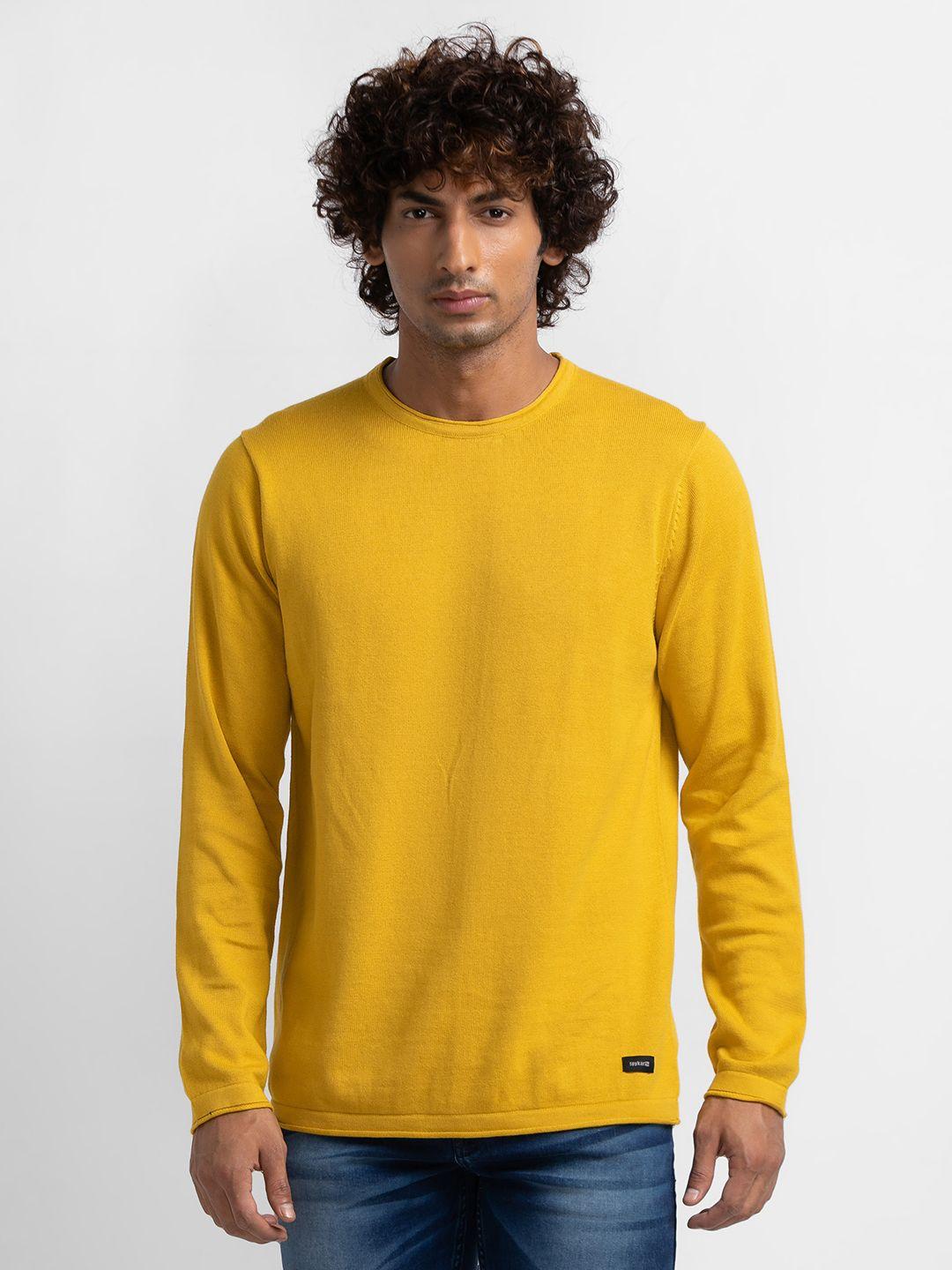 spykar pure cotton solid pullover sweaters